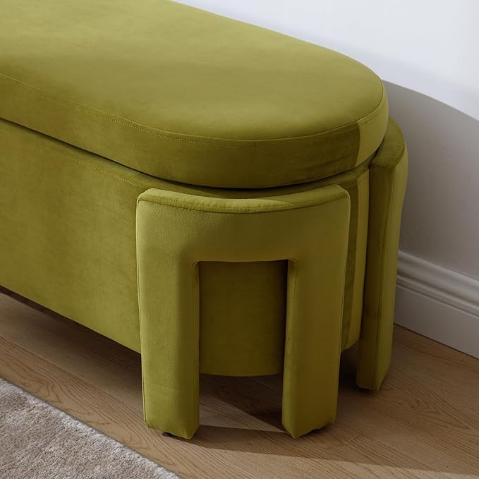Modern Upholstered Storage Bench, Velvet Fabric 50" Long Entryway Bench with Storage and Seating, Comfy Cute Ottoman Bench for Living Room/End of Bed/Hallway, Olive Green-Ruum Studio Home