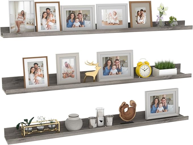 Giftgarden 47 Inch Gray Floating Shelves for Wall Mount, Grey Wood Wall Shelf Ledge for Bathroom Bedroom Living Room Kitchen Storage, Set of 3 Different Sizes-Ruum Studio Home