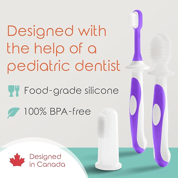 Cherish Baby Care Baby Toothbrush & Toddler Toothbrush Set (0-2 Years) - BPA-Free & Safety-Tested, 2023 Award Winner, Food-Grade Silicone (Purple)-Ruum Studio Home