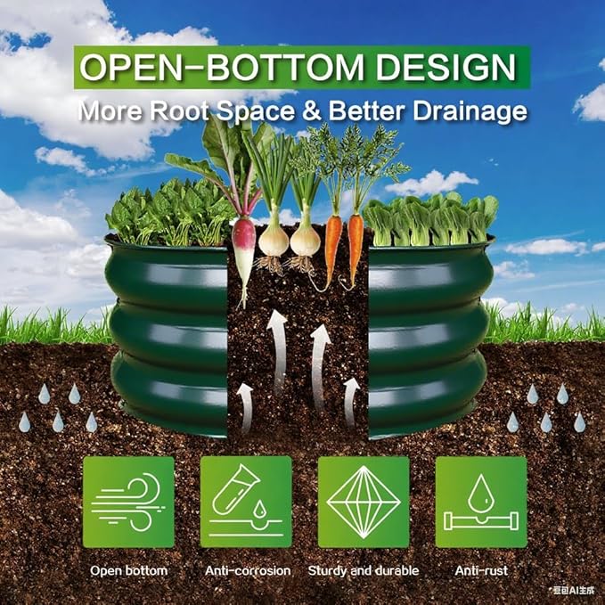 GARDMAX 2x2x1FT Galvanized Round Raised Garden Bed Kit, Metal Planter Boxes Outdoor with Easy Assembly, Large Garden Bed for Vegetables, Fruits, Flower, Herbs Dark Green-Ruum Studio Home