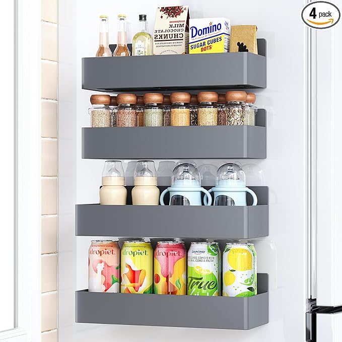 Magnetic Spice Rack for Refrigerator, Kitchen Organizer and Storage Shelf, Grey (4 Pack)…-Ruum Studio Home