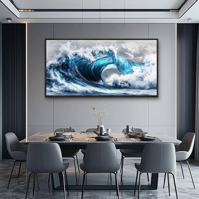PHAOHUAXM Large Canvas Blue Wave Paintings Wall Art For Living Room Wall Decoration For Bedroom Ocean Wall Pictures Printing Office Decorations Posters Modern Home Decor Black Framed 30x60 In-Ruum Studio Home
