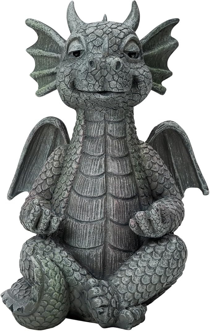 Garden Dragon Statue Decor - Meditation Dragon Sculpture Figurine Outdoor Decoration, Zen Yoga Garden Art Sculpture for Patio Lawn Yard Balcony Indoor Decor(Hands Flat)-Ruum Studio Home