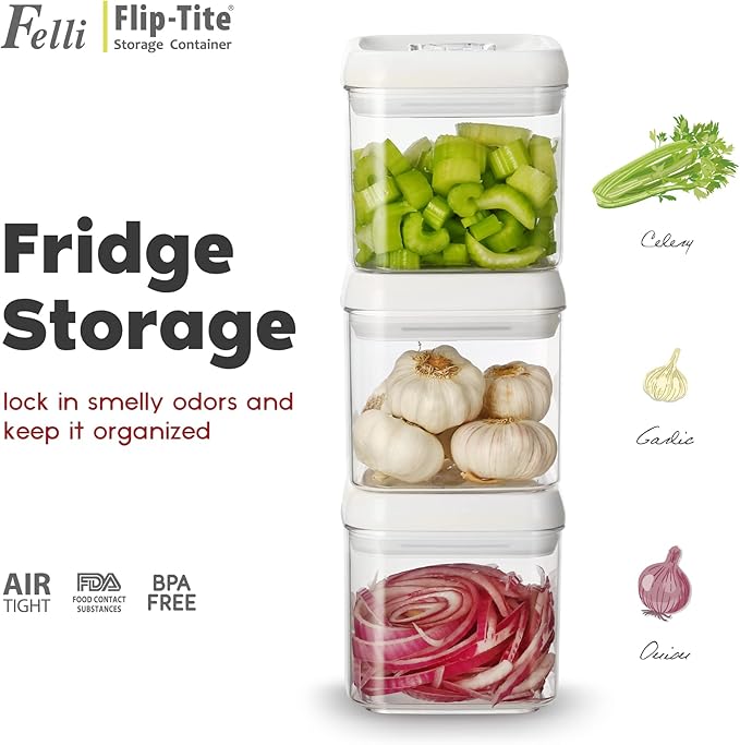 Felli Flip Tite Food Storage Container 5" LARGE Size Airtight Lid Lock Top, Stackable Kitchen Canister for Space Saving, Pantry Fridge Cupboard Organizer, Spice Seasoning Pet Treats Snack (1.1 qt)-Ruum Studio Home