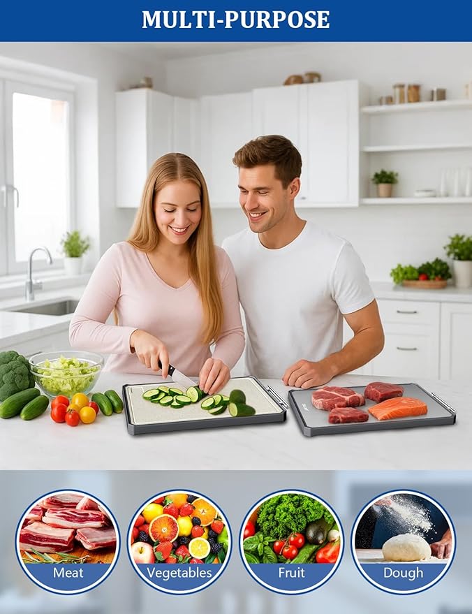 Titanium Cutting Boards for Kitchen, 2 in 1 Titanium Cutting Boards with JUICE GROOVE, Metal Chopping Board for Meat/Vegetables, Pure Titanium&Wheat Straw PP, Food-Grade, Dishwasher Safe16.3”×11”-1 PC-Ruum Studio Home