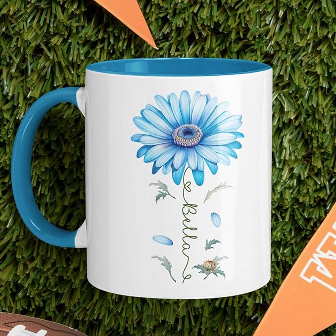 Adorable Gerbera Daisy Flower Mug, Customized Flower Themed Cup With Name, Novelty Daisy Flower Accent Mug 11oz 15oz, Custom Daisy Lover Coffee Cup, Personalized Flower Mug For Birthday-Ruum Studio Home
