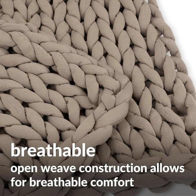 Nuzzie Chunky Knit Weighted Blanket - Breathable, Cooling, Hand Made Knit Throw Blanket for Sleep - Machine Washable, Stylish Decor Design (Taupe, Queen | 22lbs | 60"x80")-Ruum Studio Home