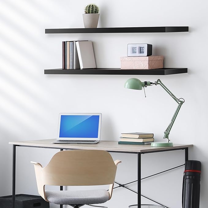 Sorbus Floating Shelves for Wall - 35 Inch Long Bathroom Shelves, Wall Decor for Bedroom, Kitchen, Living Room & Book Storage - Mounted Floating Shelf with Invisible Brackets (Black, 3 Pack)-Ruum Studio Home
