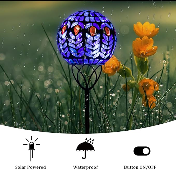 VCUTEKA Solar Lights Outdoor Garden Decor Mosaic Solar Garden Lights Waterproof Glass Ball LED Pathway Stake Light for Landscape Lawn Patio Yard Decoration 6 inch-Ruum Studio Home