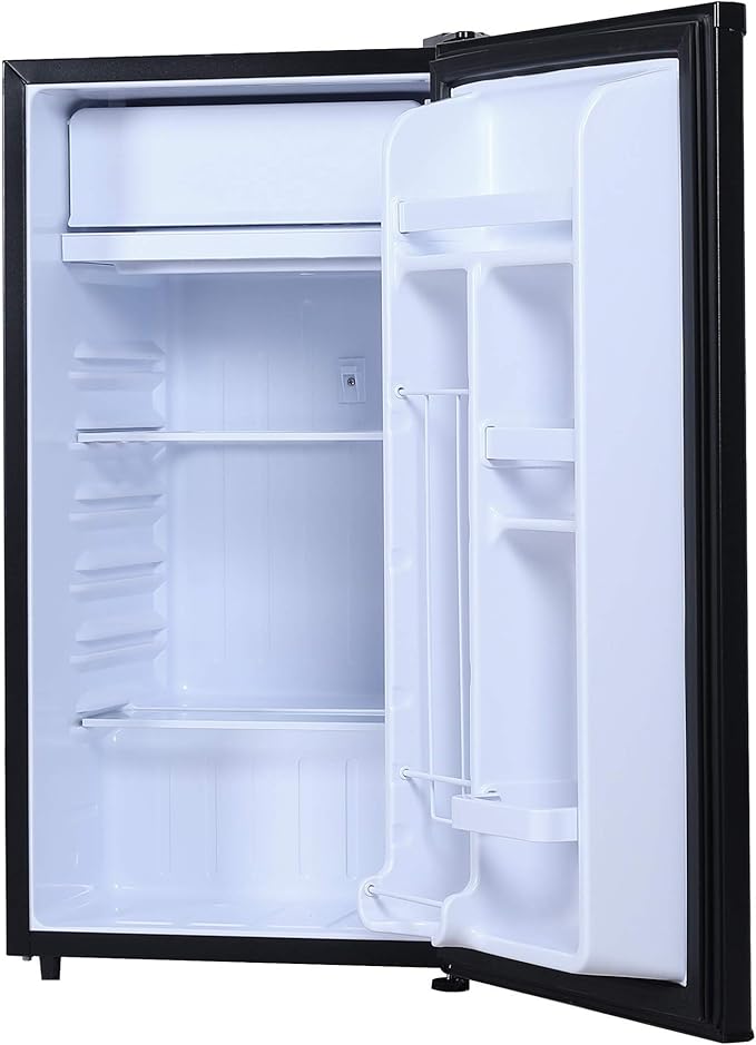RCA RFR321-B-Black-COM RFR321 Single Mini Refrigerator-Freezer Compartment-Adjustable Thermostat Control-Reversible Doors-Ideal for Dorm, Office, RV, Garage, Apartment-Black Cubic Feet, 3.2 CU.FT-Ruum Studio Home