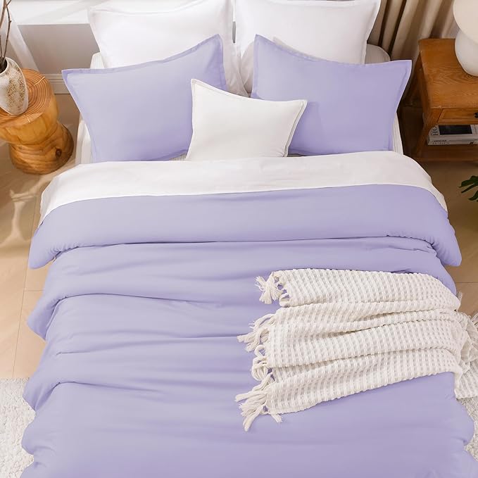 Litanika Lavender Purple Comforters Queen Size, 3 Pieces Lightweight Solid Bedding Comforter Set, All Season Fluffy Bed Set (90x90In Comforter & 2 Pillowcases)-Ruum Studio Home