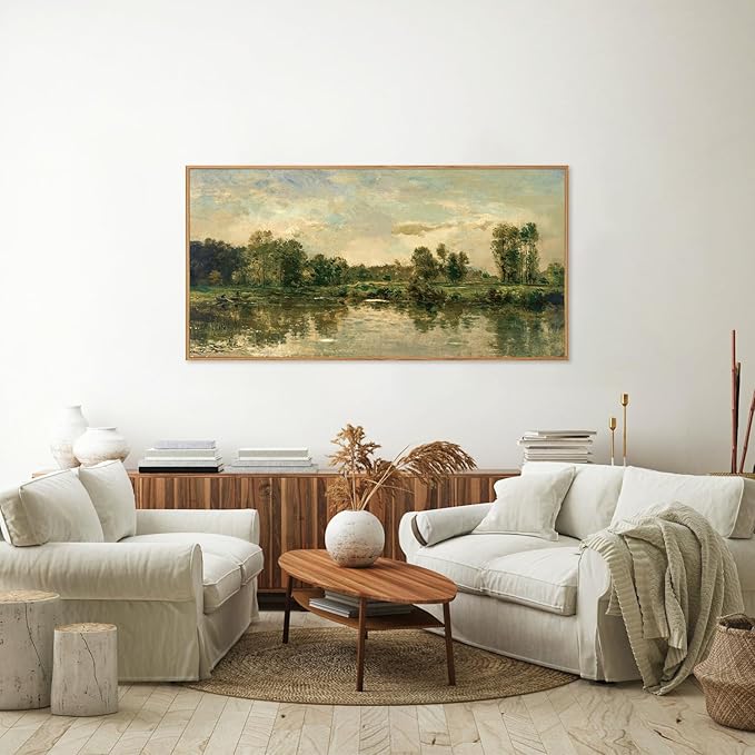 Tinonedraw Vintage Nature Framed Canvas Wall Art Set of 3, French Country Wall Decor, Rustic Landscape Farmhouse Art Paintings, Olive Green Trees Art Prints for Living Room Bedroom Office 20"x40"-Ruum Studio Home