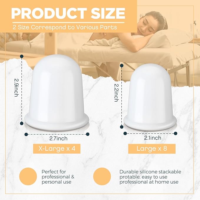 TrelaCo 12 Pcs 2 Size Cupping Therapy Set Silicone Anti Cellulite Cupping Kit for Massage Therapy Cupping Therapy Set Vacuum Suction Cup for Arthritis Relief, Pain Reduction Adults Home Use (White)-Ruum Studio Home