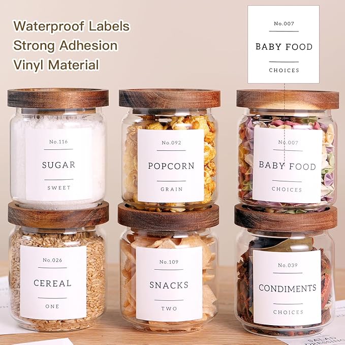 6 Set Glass Pantry Storage Jars with Acacia Airtight Lid - 15oz Thicken Glass Kitchen Canisters with 132 Pantry Labels - Clear Glass Food Storage Containers with Wood Lid for Tea,Sugar,Spice,herbs-Ruum Studio Home