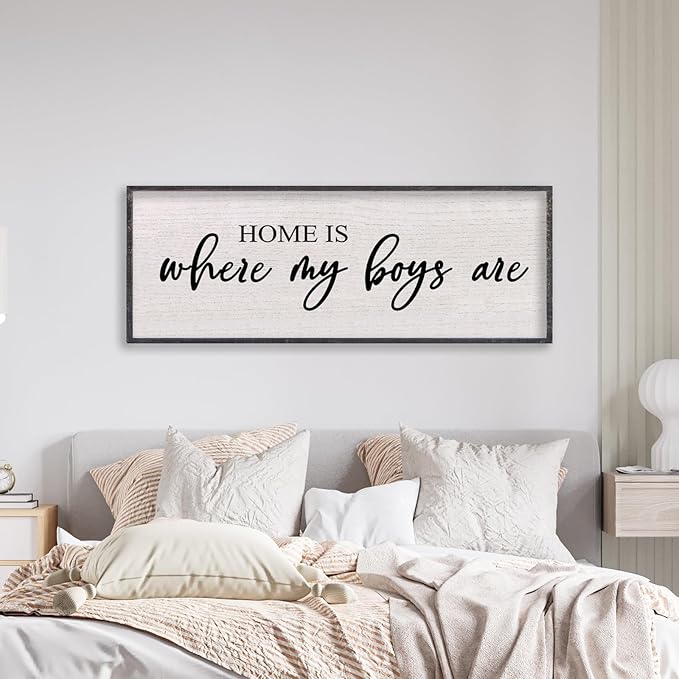 Home Is Where My Boys Are Wall Decor 40"×15" mom and her boys Sign for boys room Playroom Large Wood Framed Wall Hanging Art (Black)-Ruum Studio Home
