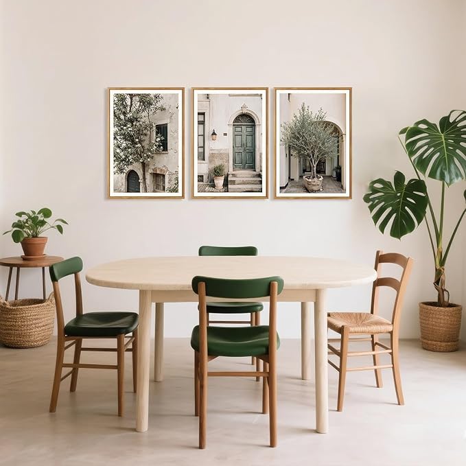 HPNIUB Large Vintage Italy City Landscape Framed Canvas Wall Art Set, Olive Green Tree Country Wall Decor, Modern Minimalist Countryside Villages Picture for Living Room,Bedroom,Office-16 x24 x3-Ruum Studio Home