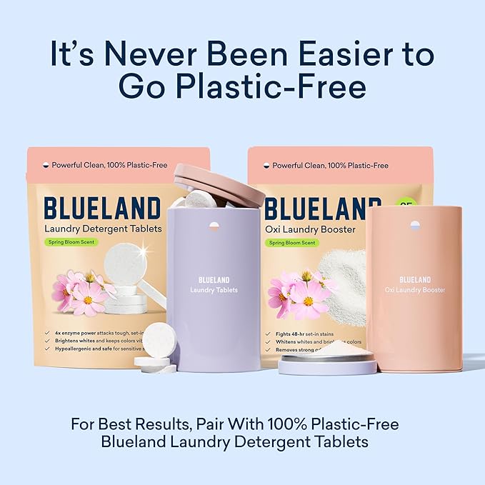 BLUELAND Oxi Laundry Booster Powder with Tin, Starter Set, Spring Bloom Scent, 25 Loads, 17.6 oz, Plastic-Free, Eco Friendly, Oxy Cleaner, Stain Remover-Ruum Studio Home