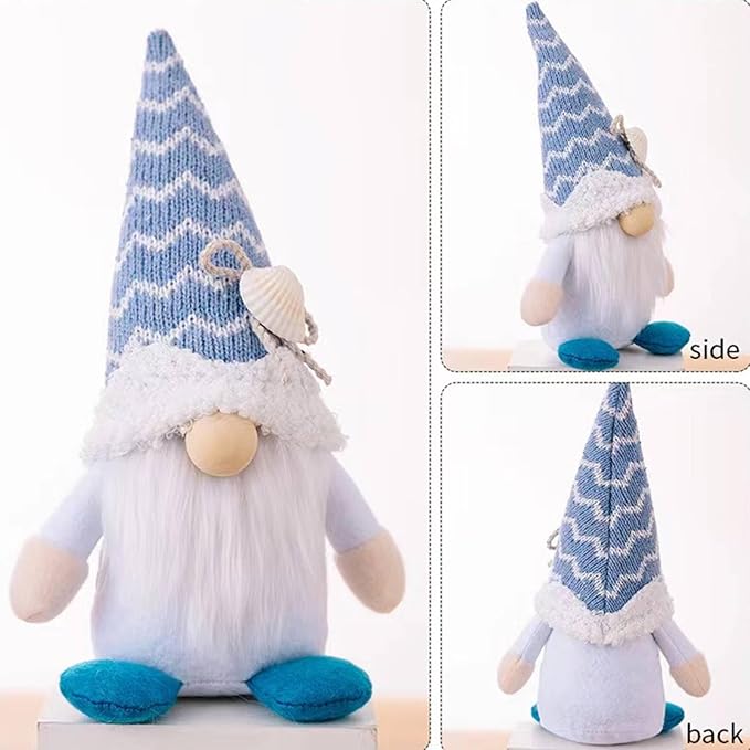 Summer Gnomes Decorations, Beach Gnome Plush Decor for Home Ocean Day Gnomes Tiered Tray Decor Handmade Tomte Swedish Nisse Scandinavian Elf Dwarf,Birthday Gnome Gifts, White-Ruum Studio Home