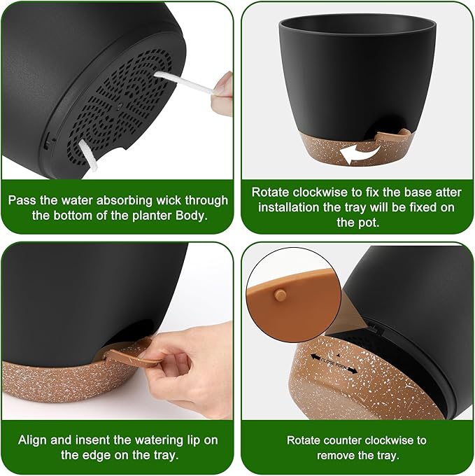 Plant Pots 12/10/9 Inch Self Watering Pots, Set of 3 Plastic Planters with Drainage Holes and Saucers,Plastic Flower Pots,Nursery Planting Pot for Indoor Out Door Plants(Black)-Ruum Studio Home