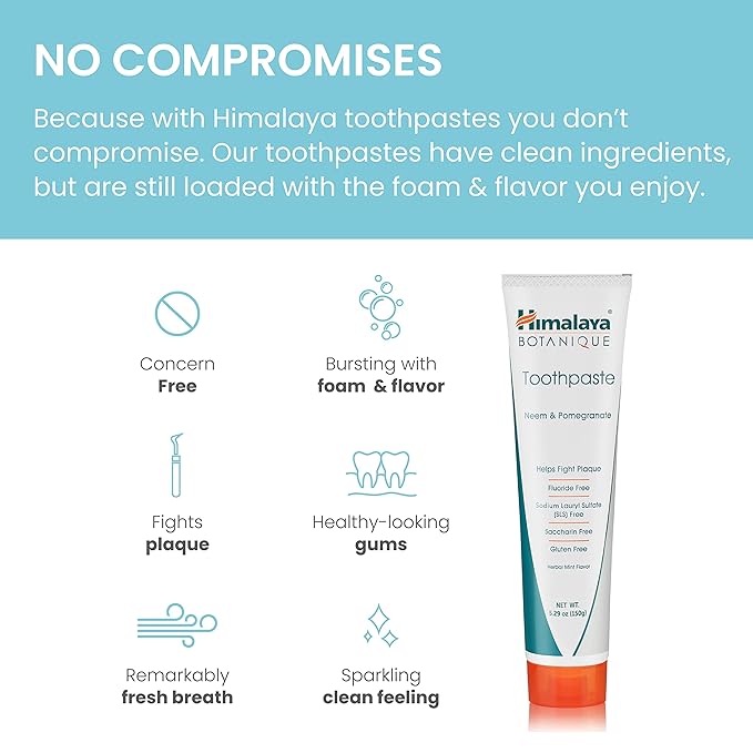 Himalaya Botanique Neem & Pomegranate Toothpaste, Mint Flavor - Fluoride Free Toothpaste Fights Plaque & for Fresh Breath - Vegan, Gluten Free, No SLS, No Artificial Flavors or Colors, 5.29 oz-Ruum Studio Home