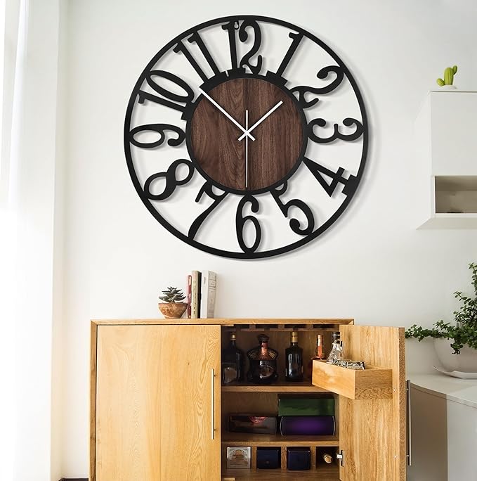 LEIKE 30" Oversized Large Wall Clocks,Silent,Non Ticking,Battery Operated Modern Round Big Wood Decorative Metal Wall Clock for Living Room, Bedroom,Kitchen,Farmhouse,Office Decor - Black,30 Inch-Ruum Studio Home