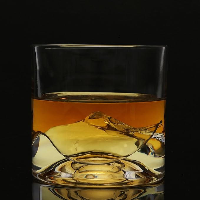 Denali Mountain Heavy Crystal Whiskey Glasses Gift Set of 2, Thick Freezable Bourbon Glass 1lb Each, Premium Whiskey Gifts for Men, Frozen Crystal Chills Cocktails, 10 oz-Ruum Studio Home