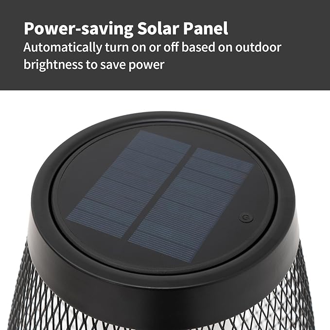 Patio Solar Light Flickering Flame Solar Lamps Hollow Out Waterproof Outdoor Lantern Metal Decorative Lights for Deck Porch Yard-Ruum Studio Home