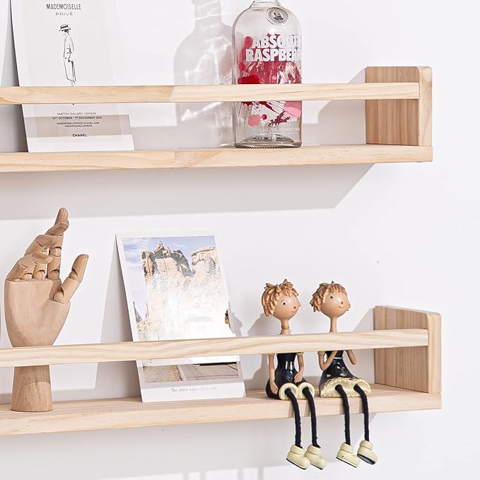 AZSKY Natural Wood Nursery Shelves Floating Wall Book Shelves Nursery Kids Baby Toddler Room Décor 36 in Bookshelf for Toy Picture Display a Set of 3 Same Sizes-Ruum Studio Home
