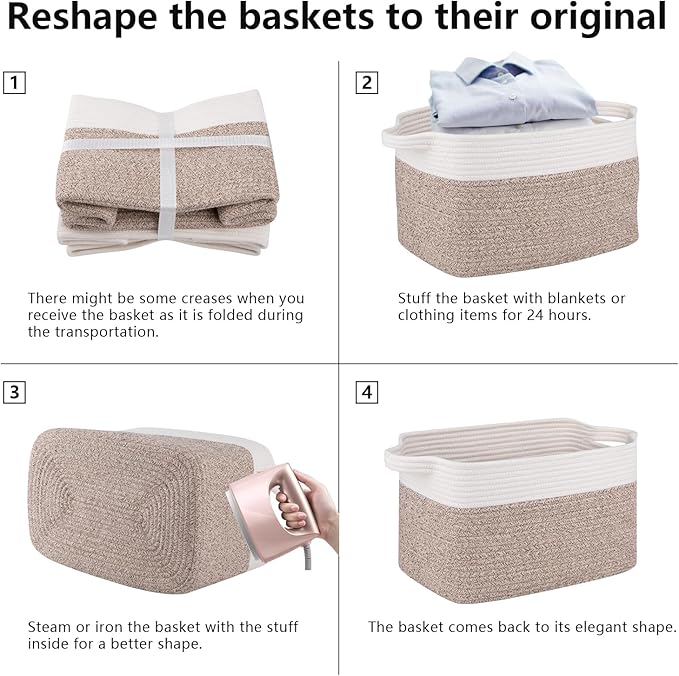 OIAHOMY 3 Pack Storage Baskets for Organizing, 13''X9.85''X8.7'' Storage Bins,Woven Basket with Handles, Toy Storage Bin,Stylish Room Decor Basket, white & Brown variegated-Ruum Studio Home