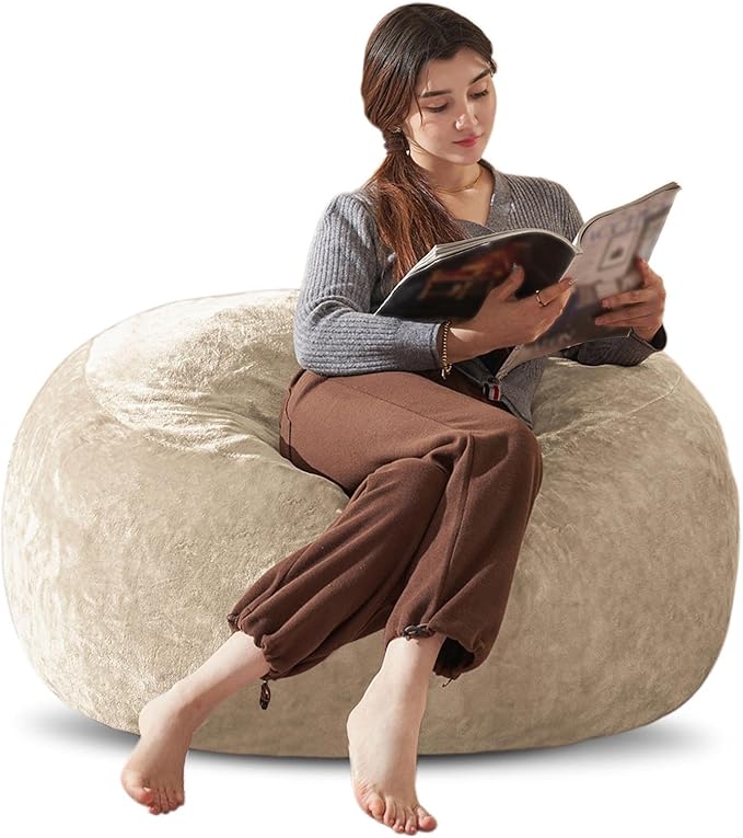 Bean Bag Chair 3Ft, Memory Foam Filled, Large Beanbag Chairs for Adults and Teens, Soft Sofa with Removable Flannel Cover, Round Couch for Living Room Bedroom College Dorm (Apricot, 3FT-36×36"×24")-Ruum Studio Home