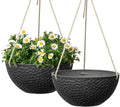 LA JOLIE MUSE Hanging Planters for Indoor Plants, Medium Hanging Planters with Drain Holes, Outdoor Hanging Flower Pots, Matte Black, Honeycomb (10 Inch, Set of 2)-Ruum Studio Home