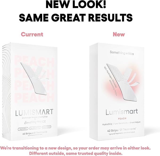 Something Nice Lumismart Whitening Strips - Dentist-Designed, Enamel Safe, up to 42 Treatments with Smart Adjust - Teeth Whitening Strips in Peach for Sensitive Teeth-Ruum Studio Home