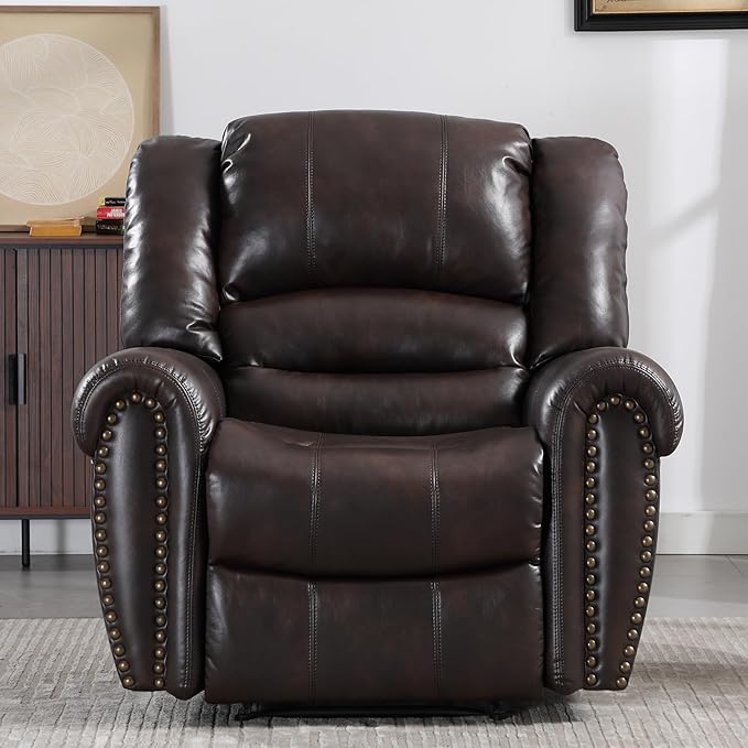 CANMOV Leather Recliner Chair Set of 2, Classic and Traditional Manual Recliner Chair with Comfortable Arms and Back,Manual Single Recliner Sofa for Living Room, Dark Brown-Ruum Studio Home