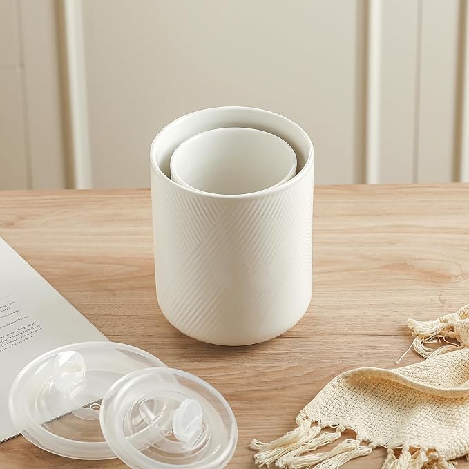 Food Storage Containers with Airtight Lids: Ceramic Canister Sets for Kitchen Countertop - Porcelain Jar for Coffee Tea Flour Sugar Rice Cookies Candy - White (23+42 oz)-Ruum Studio Home