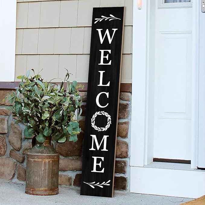Welcome Wooden Porch Sign 47.2"H Front Door Rustic Standing Large Welcome Porch Sign for Home Front Porch Decor Rustic Wall Decor Home Farmhouse Yard Door Decorations -Black Porch Decor-Ruum Studio Home