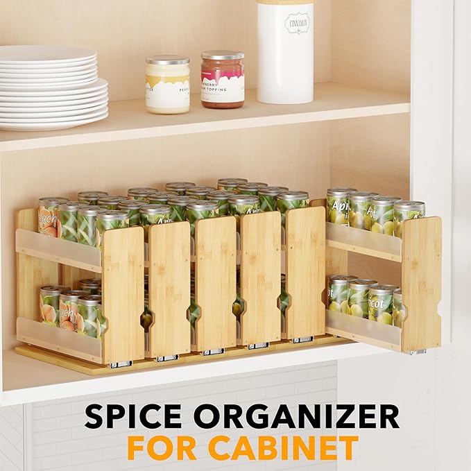SpaceAid Bamboo Pull Out Spice Rack Organizer for Cabinet, Heavy Duty Slide Out Seasoning Kitchen Pantry Sliding Vertical Organization, 7.3" Wide, 2 Drawers(3" Wide), 2-Tier, Natural-Ruum Studio Home