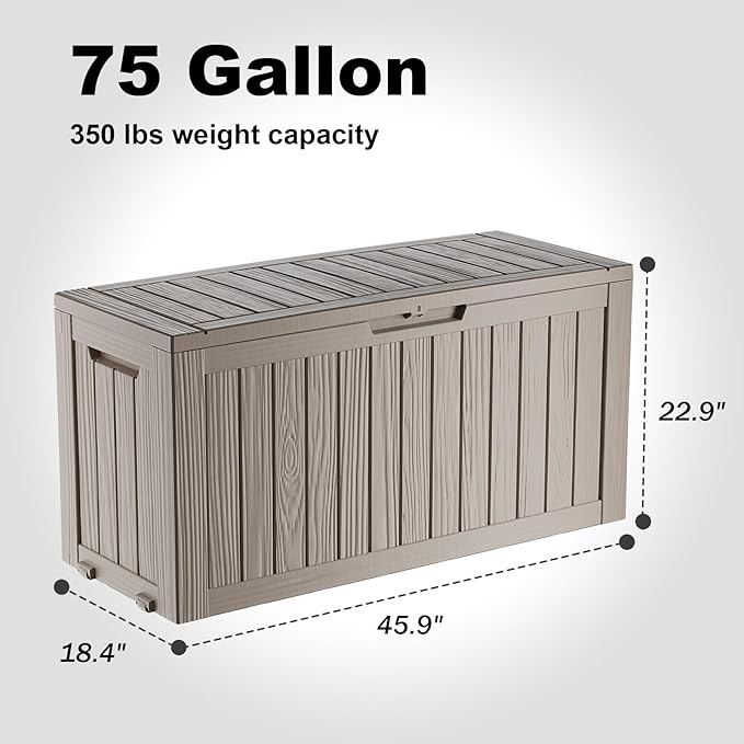 76 Gallon Outdoor Deck Box,Storage Lockable Waterproof Patio Furniture,Garden Tools,Cushions,Pool Accessories Outside Storage Resin Box(Grey)-Ruum Studio Home