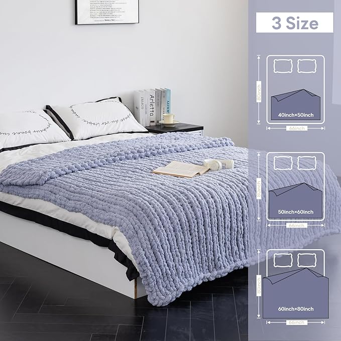 Chunky Knit Blanket - Luxury Soft Cozy 40 * 50 Throw Blanket,100% Woven Blanket Rope Knot Throw Blanket for Couch, Sofa, Home Decor, Gift - Machine Washable(Grey)-Ruum Studio Home