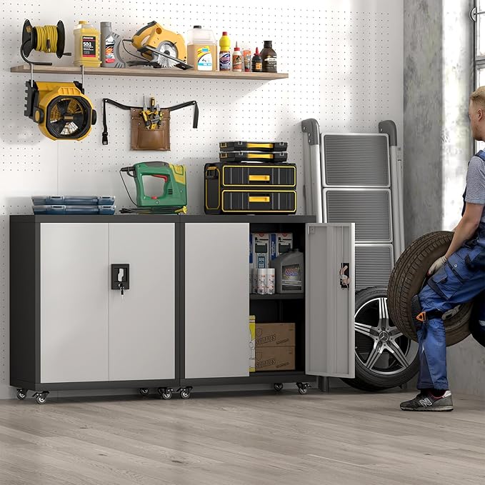 Locking Storage Cabinet,Steel Garage Cabinet with Wheels,Utility Tool Cabinet1 for Garage,Home Office and Warehouse-Ruum Studio Home