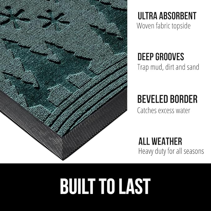 GORILLA GRIP 100% Waterproof All-Season WeatherMax Doormat, US Designed Natural Rubber, Stain and Fade Resistant, Low Profile Indoor Outdoor Door Mats, Easy Clean Patio Mat, 17x29, Green Snowscape-Ruum Studio Home