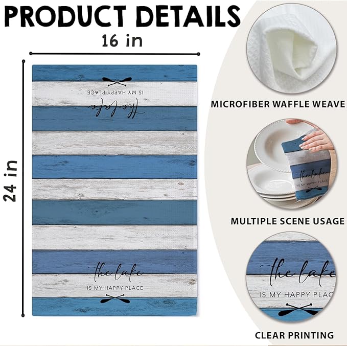 Lake House Dish Towel, Waffle Weave Microfiber Kitchen Cloth, Rustic Lake Decor for Home, Nautical Bathroom Accent, Lakehouse Gift Idea for Cottage Cabin Vacation Retreat - A04-Ruum Studio Home