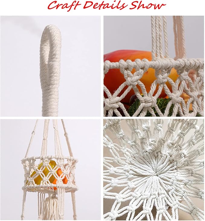 Pony River Hanging Fruit Basket, 3 Tier Cotton Macrame Produce Basket for Kitchen, Indoor Planter Hangers.-Ruum Studio Home