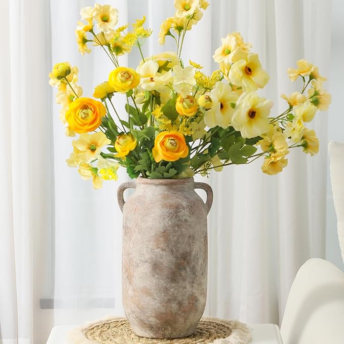 Large Flower Vase Home Decor - 12 inch Tall Ceramic Farmhouse Rustic Table Vases with Handle Living Room Decoration Decorative Modern Vintage for Floor Kitchen Shelf Coffee Dining Desk Fireplace-Ruum Studio Home