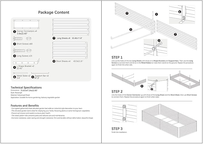 6x4x2FT Metal Raised Garden Bed Kit, Galvanized Outdoor Garden Bed Planter Box for Vegetables, Flowers, Herbs, Succulents and More, Black-Ruum Studio Home