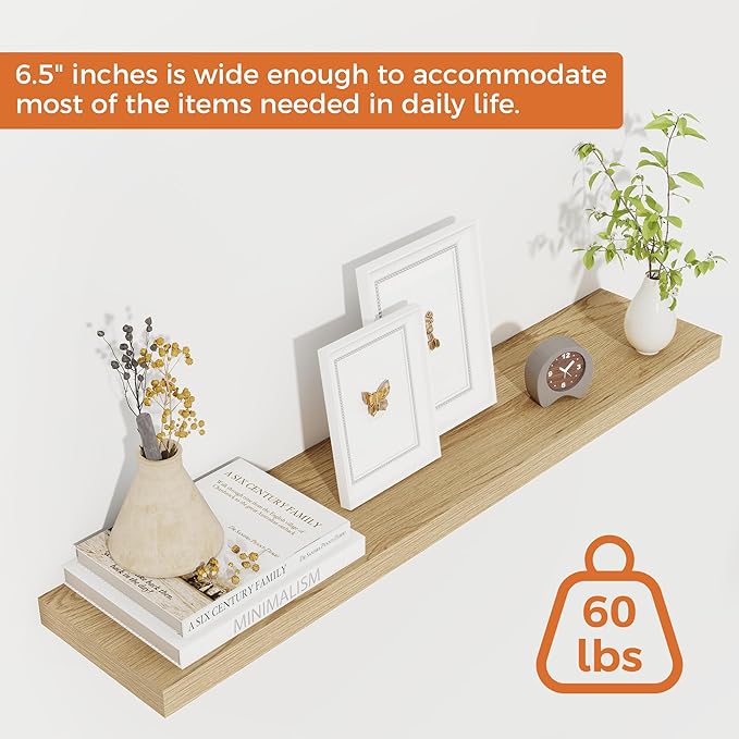 Fun Memories Floating Shelves for Wall, 32" Rustic Wood Deep Wall Mounted Shelves with Invisible Brackets for Decor & Storage, Floating Shelf for Living Room, Bathroom (Oak, Set of 2)-Ruum Studio Home