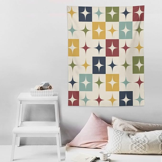 ICMOLYYENLO Boho Medieval Cat Tapestry, Abstract Atomic Starburst Geometric Aesthetic Art Wall Hanging For Bedroom Living Room Dormitory 60x60 Inches-Ruum Studio Home