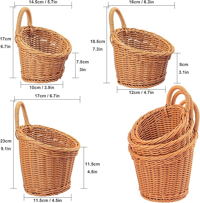 6 Pack 3 Size Woven Hanging Fruit Basket, Wall Hanging Wicker Baskets, Wall fruit Wicker Basket for Kitchen, Planter, Vegetable & Fruit, Boho Home Decor-Ruum Studio Home