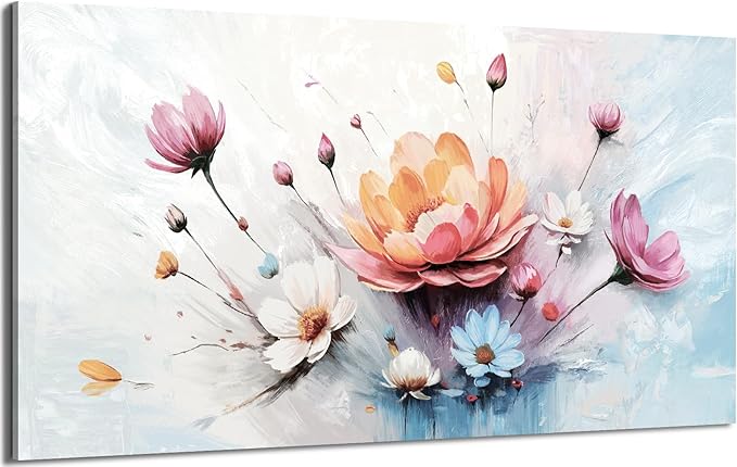 amatop Oversized Wall Art for Living Room Elegant Pink White Blue Floral Art Print Large Abstract Nature Botanical Picture Contemporary Garden Bloom Canvas Decoration Bedroom Office Hallway 58x29 inch-Ruum Studio Home