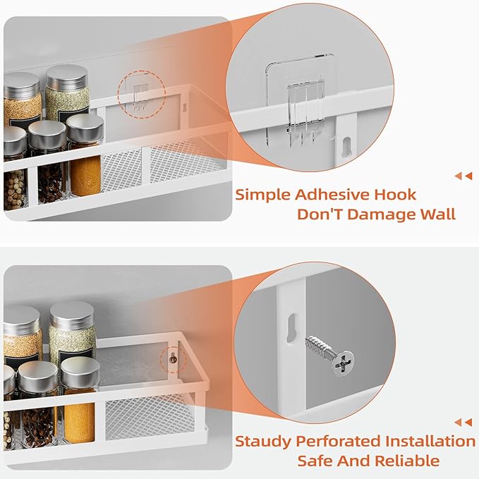 Spice Rack Wall Mounted, 4 Pack Pantry Door Organizer & Hanging Storage Baskets Organizer Wall Mount, Large Capacity Metal Spice Shelf for Kitchen Cabinet, Bathroom, Shower, Home Decor-Ruum Studio Home