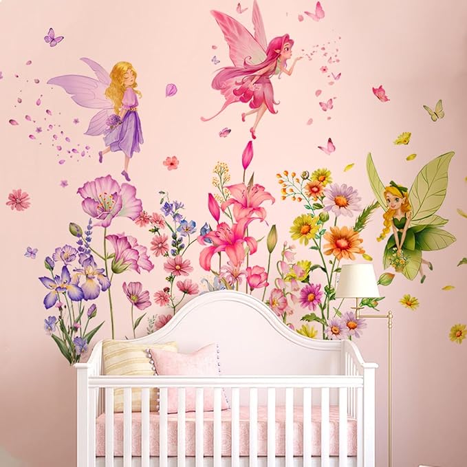 Set of 3 Sheets Size 40x12 Inch Spring Summer Window Cling Sticker Angels, Flowers, and Butterfly Window Stickers, Spring and Summer Decor, Wall, Window Glass Display Stickers (Fairy Theme)-Ruum Studio Home